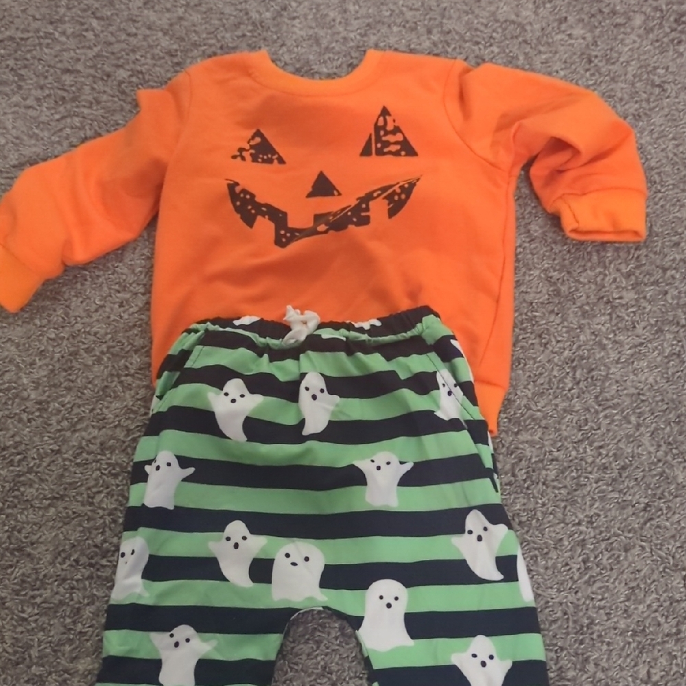 Festive Halloween Pumpkin and Ghost Costume Orange and Green